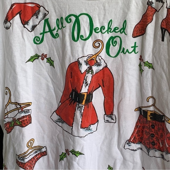 Vintage Christmas Holiday Sleep Shirt Adult 90s All Decked Out Sleepwear Tee - Picture 3 of 6